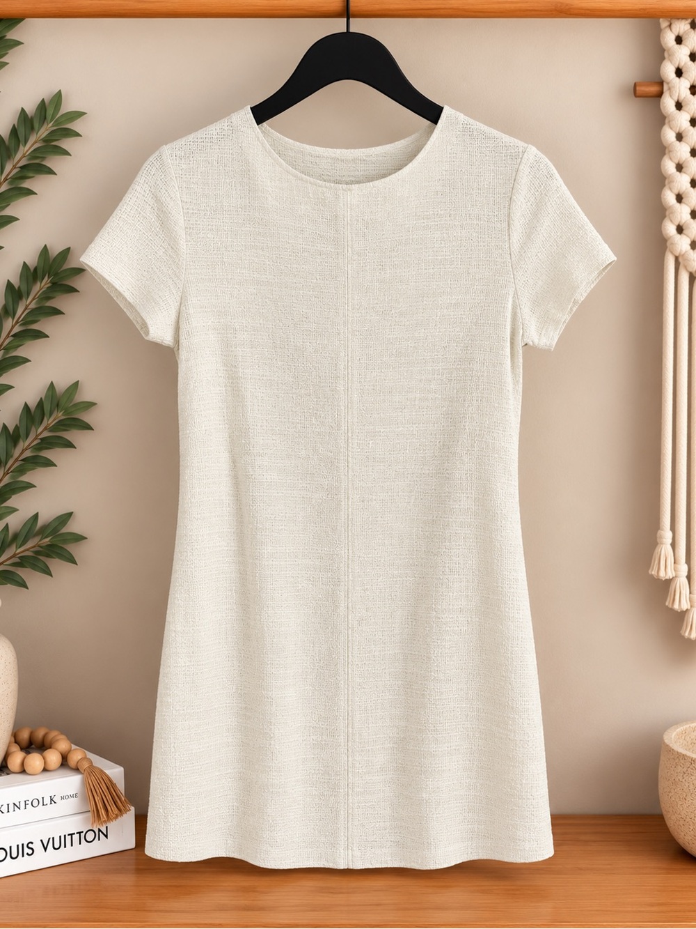 Mango Ivory Short Sleeve Knit Shift Dress